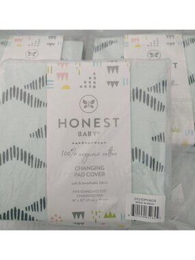 Honest Baby, Pyramids Whispering Blue Changing Pad Covers 16"×32", Set of 3